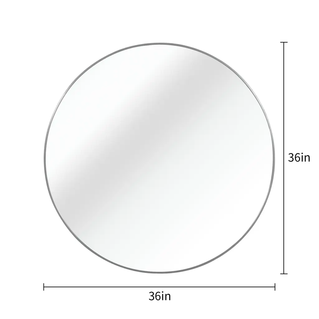 Silver 36 Inch Metal Round Bathroom Mirror Timeless MDF Glass huovtr