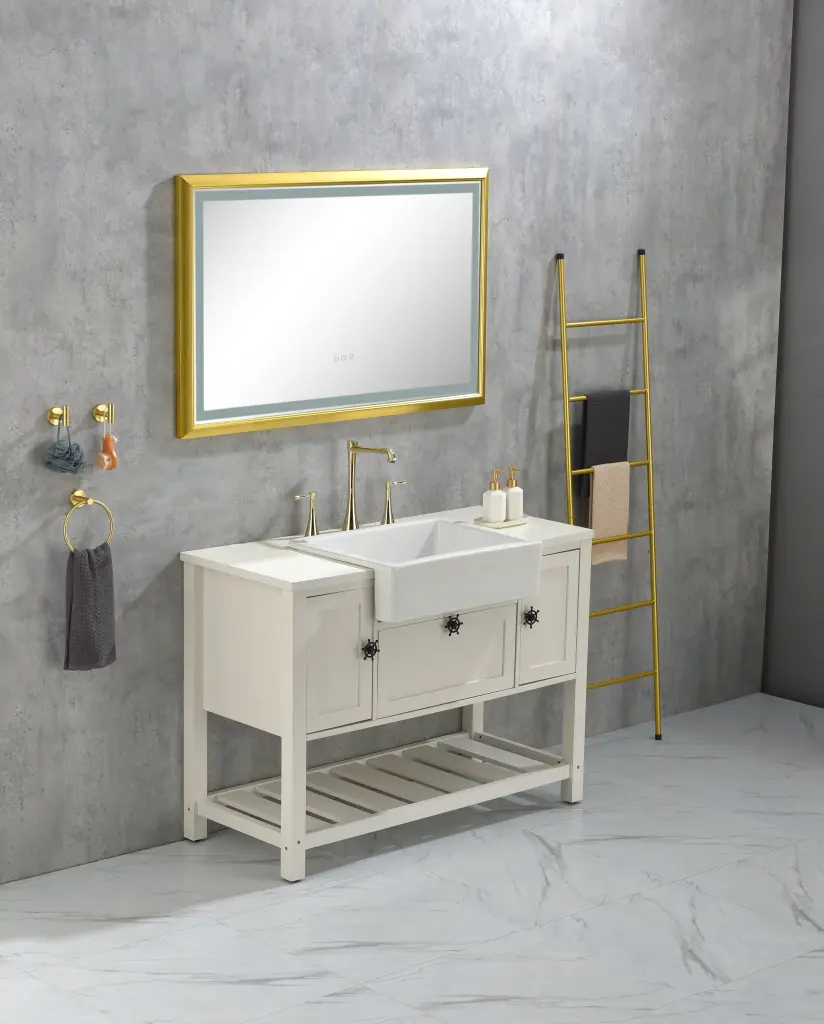 42 . W X 24 . H Oversized Rectangular Black Framed LED Mirror Anti-Fog rnb