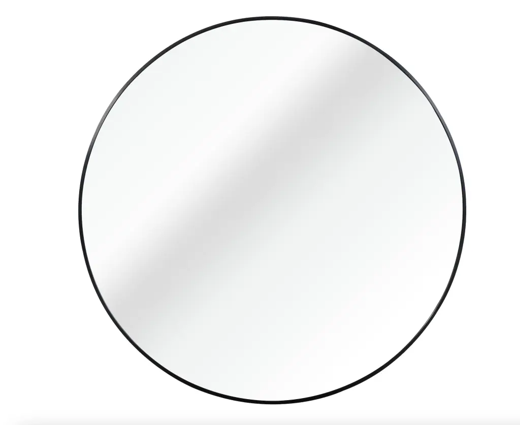 42 Inch Black Metallic Round Bathroom Mirror MDF Crystal Aluminum sdkoa