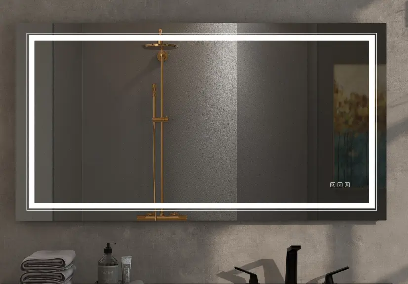 30x55 Inch Bathroom LED Mirror Anti Fog Mirror Button Shiny Metal Crystal w2704