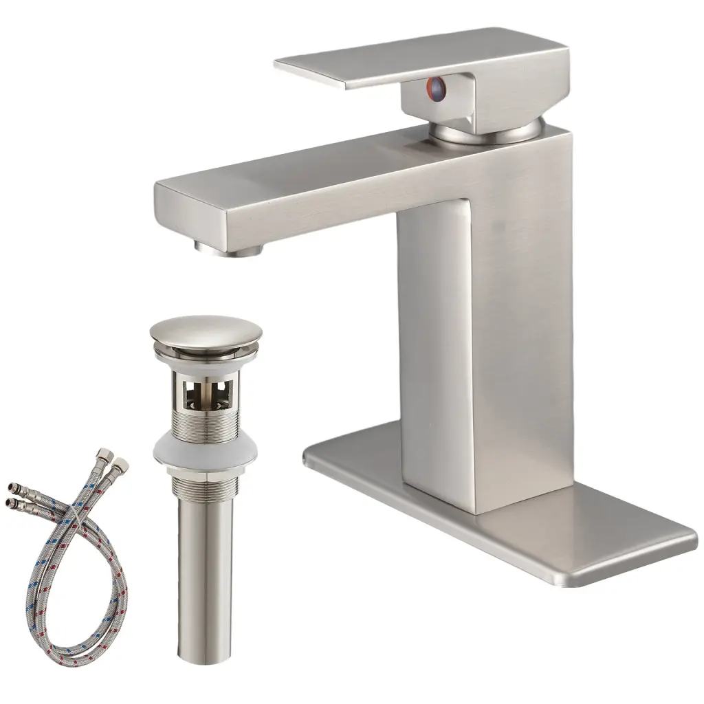 Applicator Nickel Low Arc Single Handle Bathroom Sink Faucet Drain B bathininc