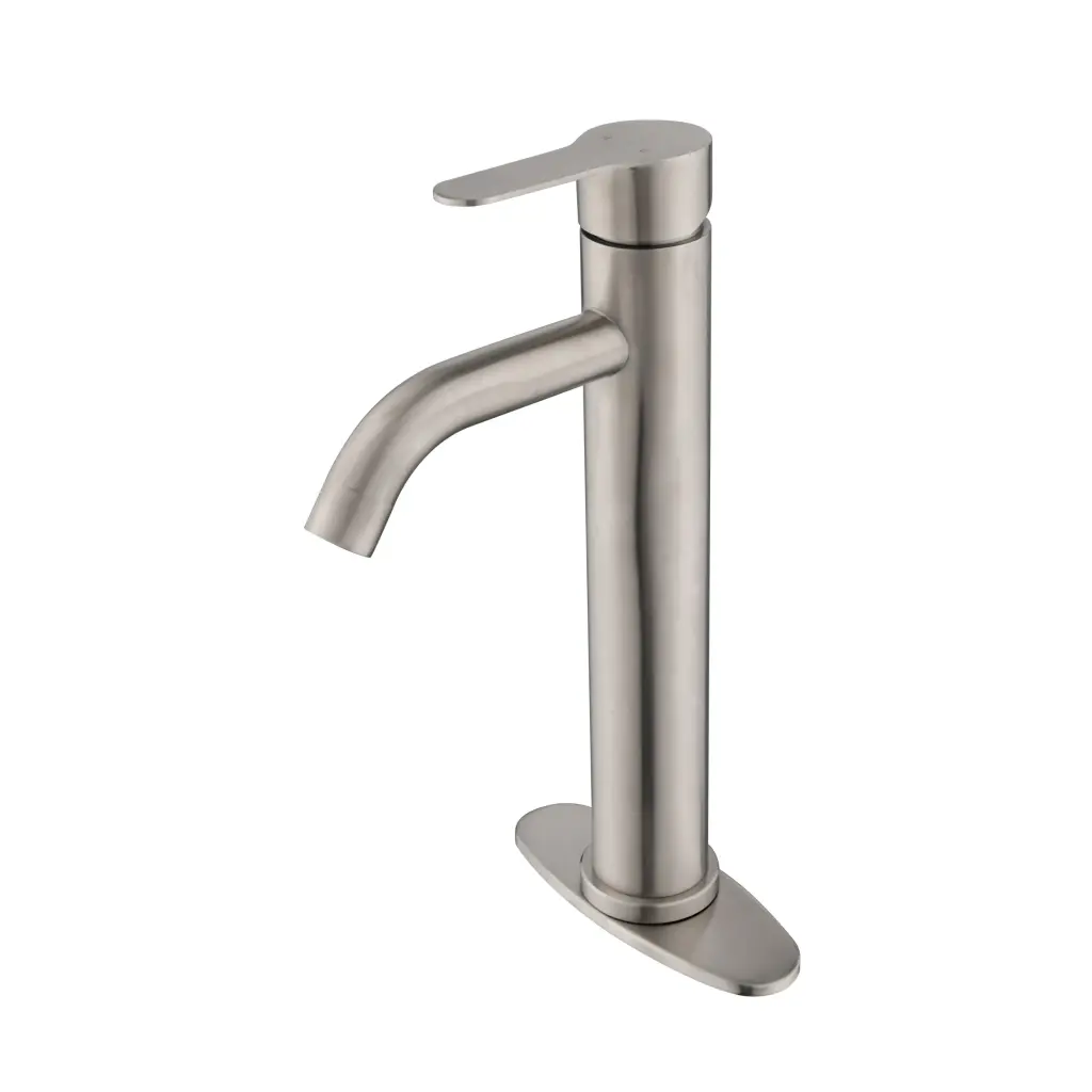 Brushed Nickel Single Stem Bathroom Sink Faucet Modern Water Applicator bathininc