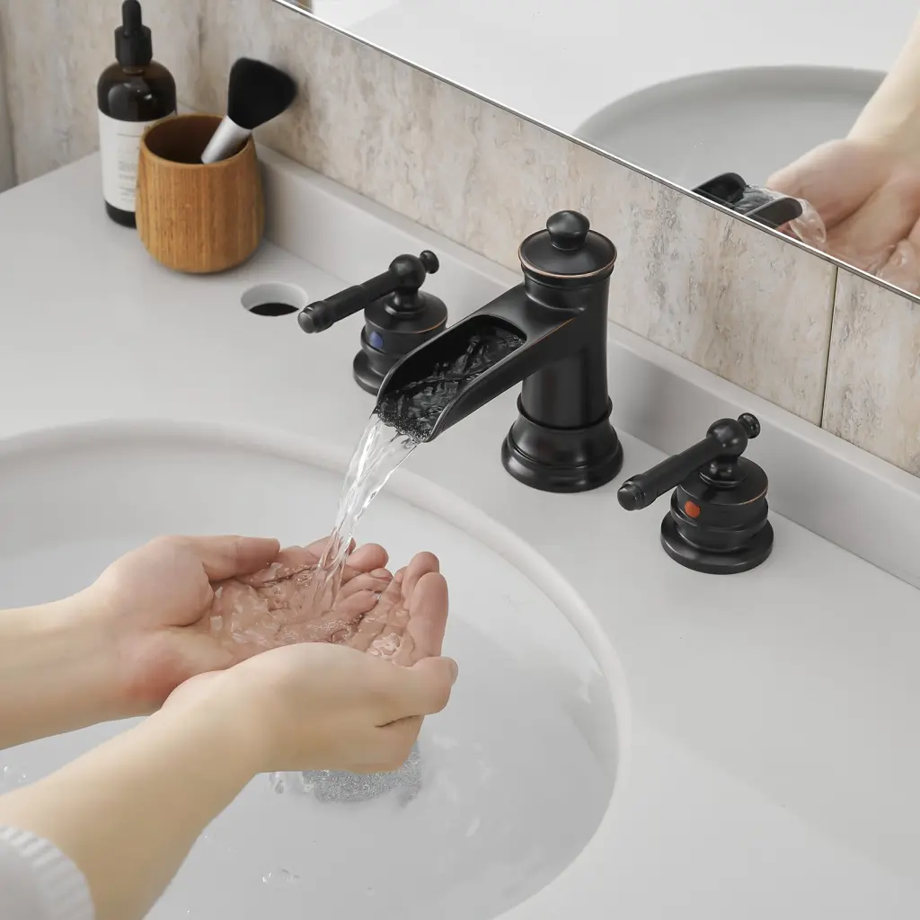8 Inch Widespread 3 Hole Bathroom Sink Faucet Orb Design flg