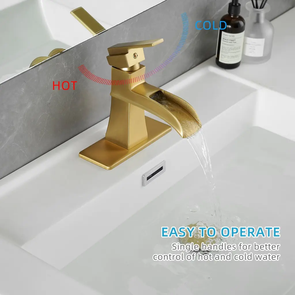 Sink Faucet Deck Plate Waterfall Nickel Gold Pop Up Drain Bathroom Faucet flg