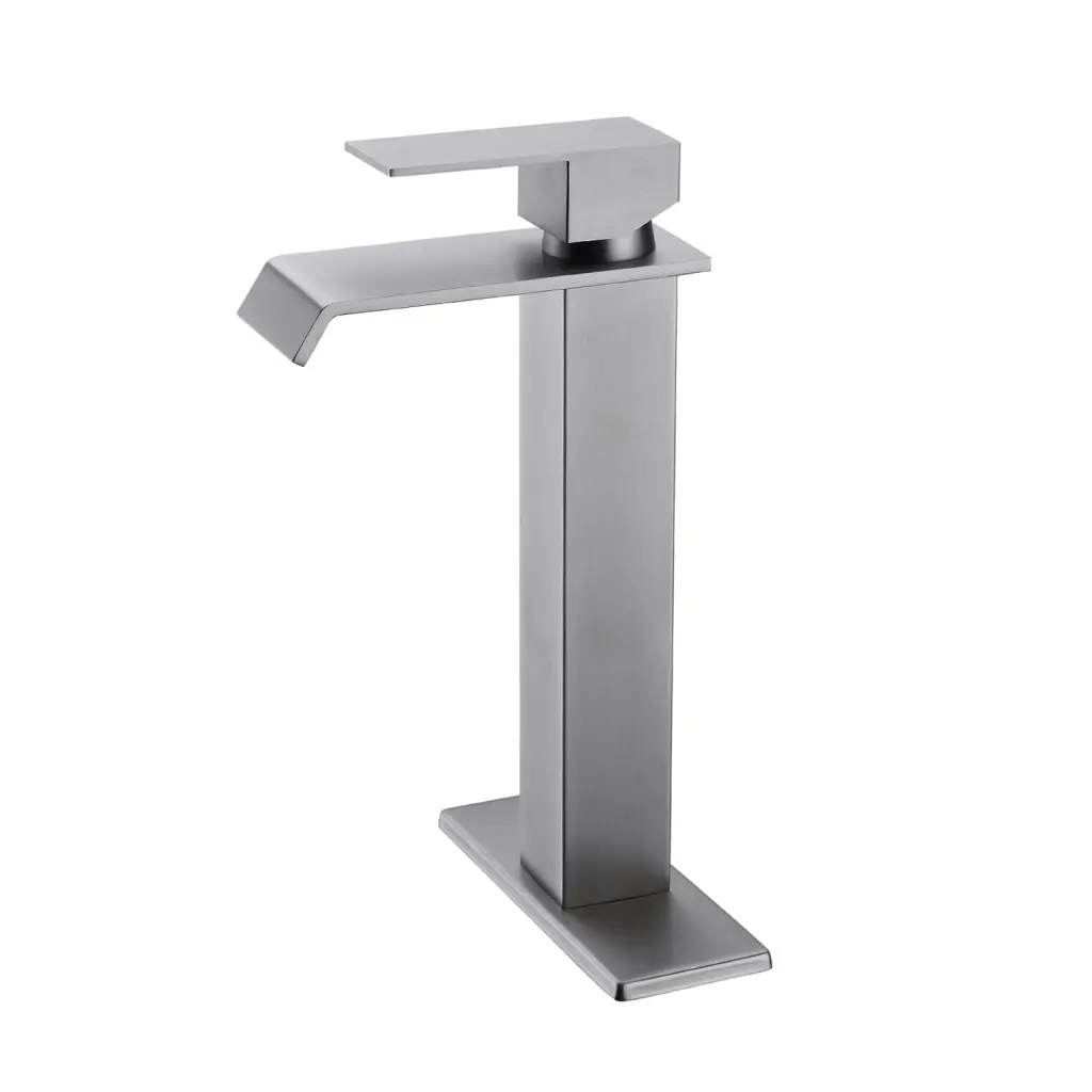 Waterfall Spout Single Handle Bathroom Sink Faucet Applicator Brushed Nickel Stainless Steel w2287