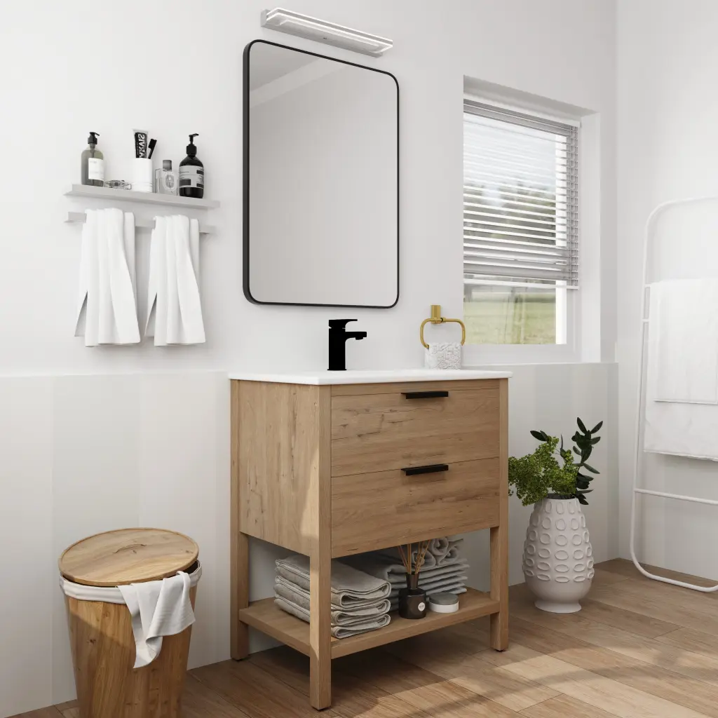 30 Inch Bathroom Vanity 2 Drawers Plywood Cabinet and Porcelain Sink g-lemon