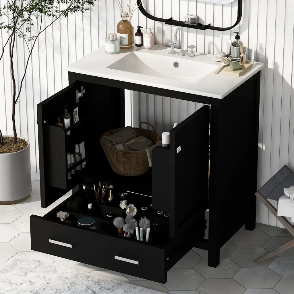 30 Inch Black Bathroom Vanity Single Sink Bundle Cabinet Undermount Sink rnb