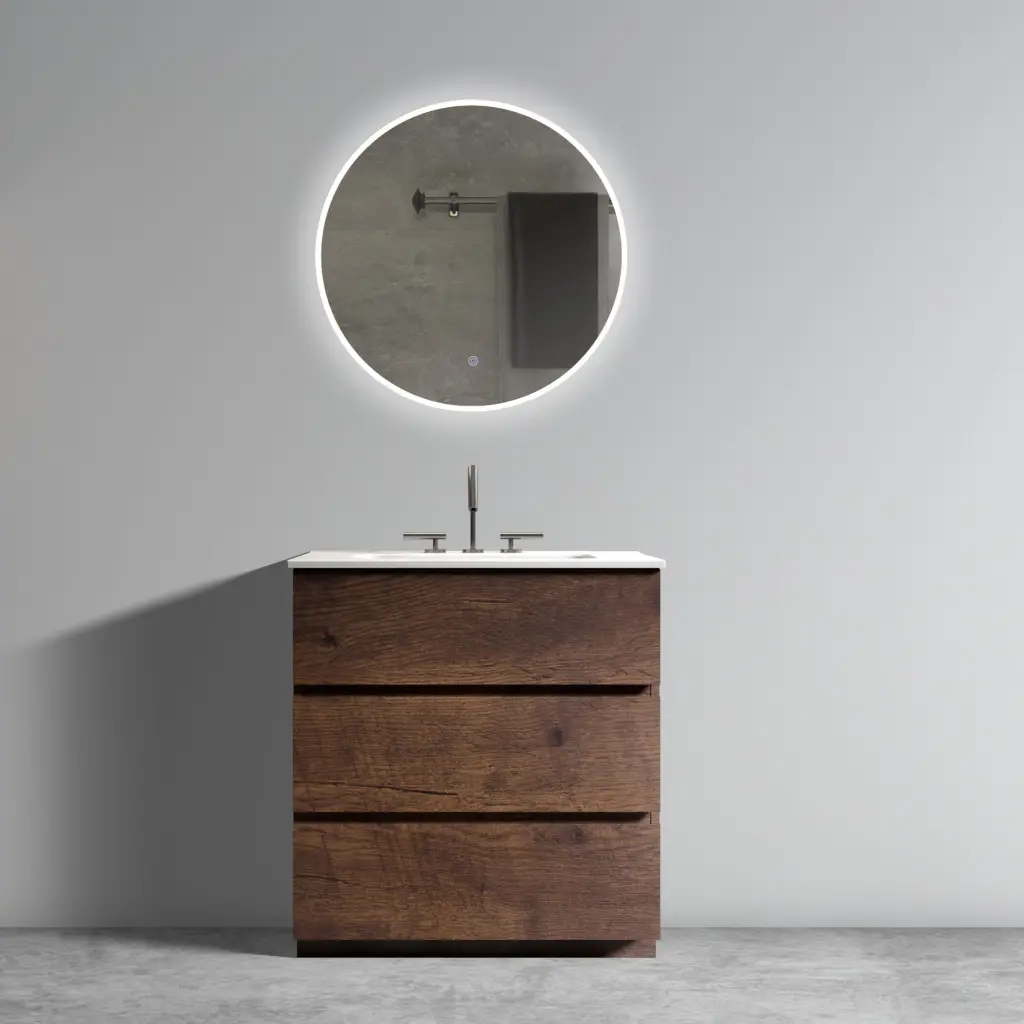 Tia 30 Inch Walnut Bathroom Vanity Sink 3 Faucet Holes Large Storage abay home