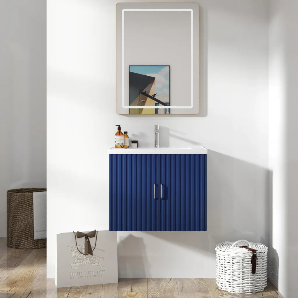 24 Inch Floating Wall Mounted Bathroom Vanity White Ceramic Sink chuangyuan wood industry