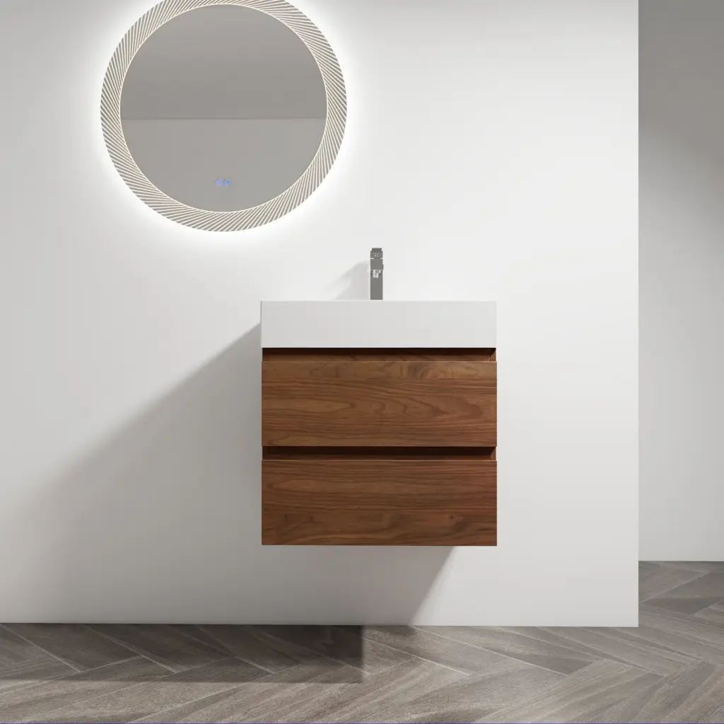 24 Inch Wall Mounted Bathroom Vanity Resin Sink 2 Soft Close Drawers g-lemon
