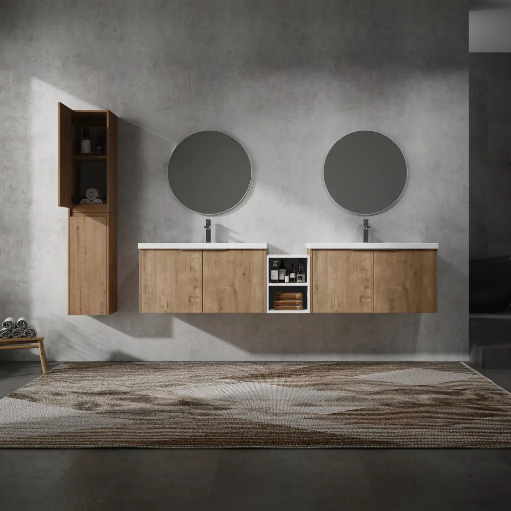 84 Inch Wall Mounted Bathroom Vanity Sink And Side Cabinet Soft Close Doors g-lemon