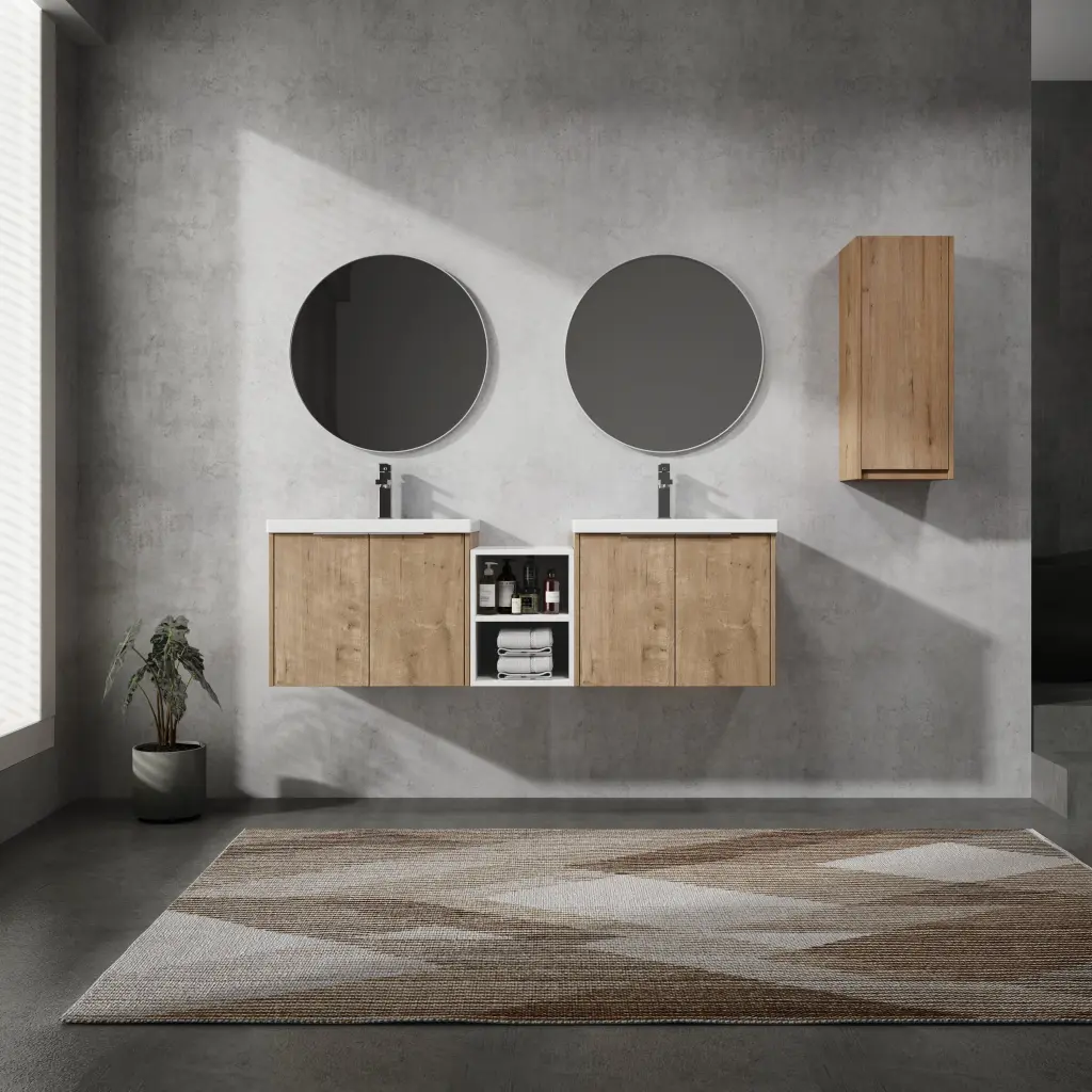 60 Inch Wall Mounted Bathroom Vanity Sink And Side Cabinet Soft Close g-lemon