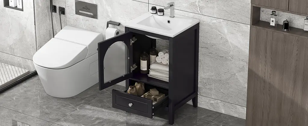 20 Inch Bathroom Vanity Sink Cabinet Soft Closing Glass Door Modern Bathroom Storage rnb
