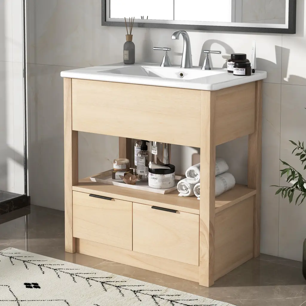 30 Inch Bathroom Vanity Sink Top Open Storage Cabinet Modern Design rnb