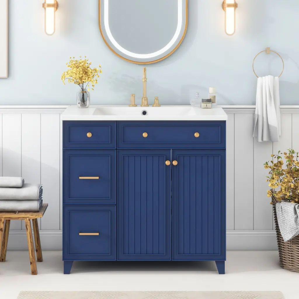 36 Inch Bathroom Vanity Transitional Style Bathroom Cabinet Resin Top rnb