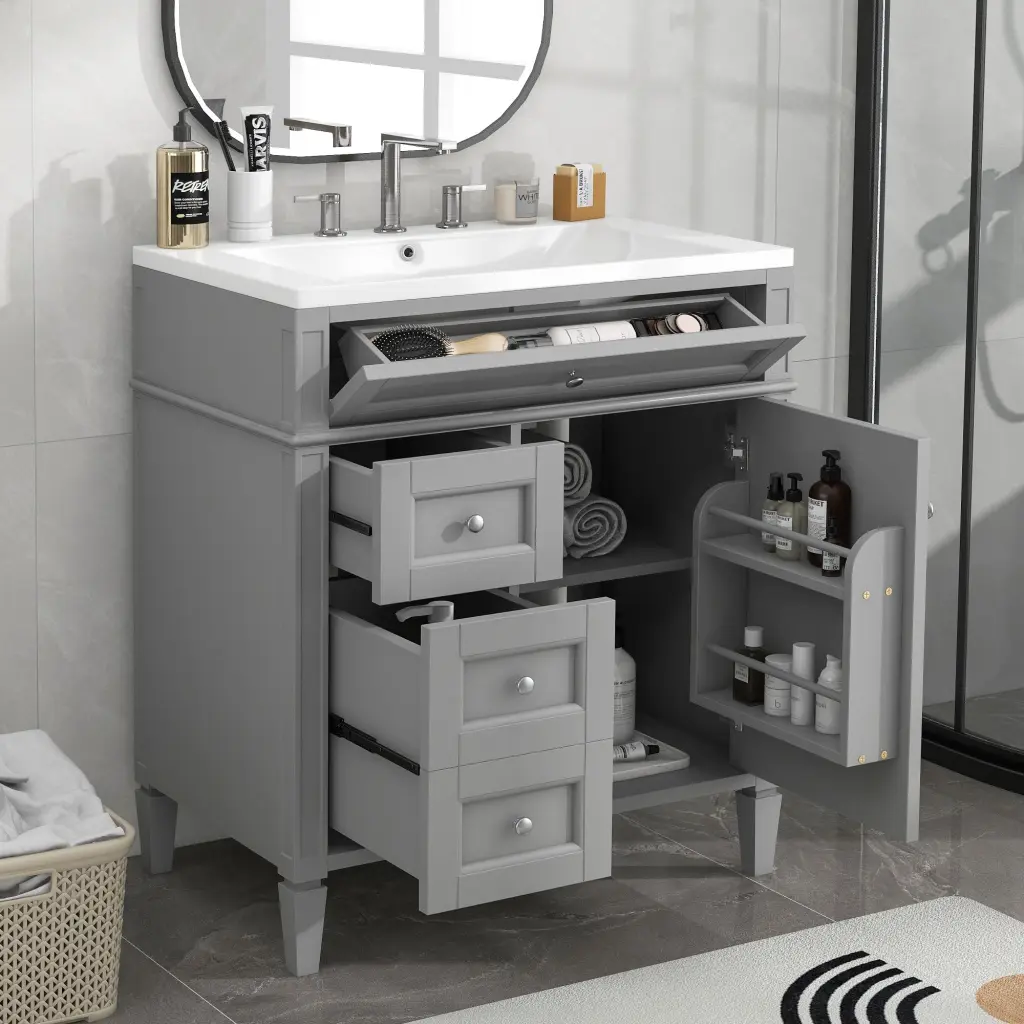 30 Inch Modern Bathroom Vanity Sink Top Storage Cabinet White rnb