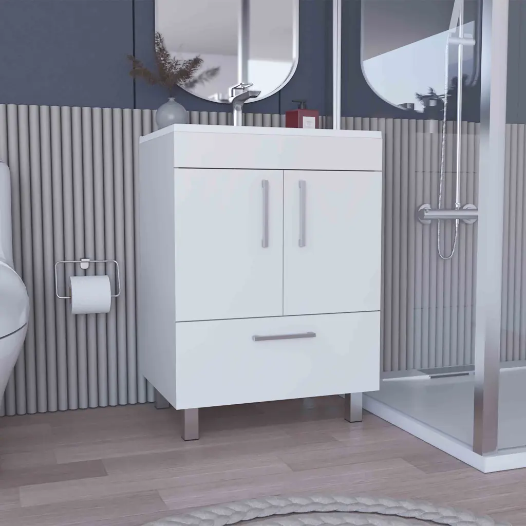 Velloc Single Bathroom Vanity Double Door Cabinet and One Drawer White tuhome