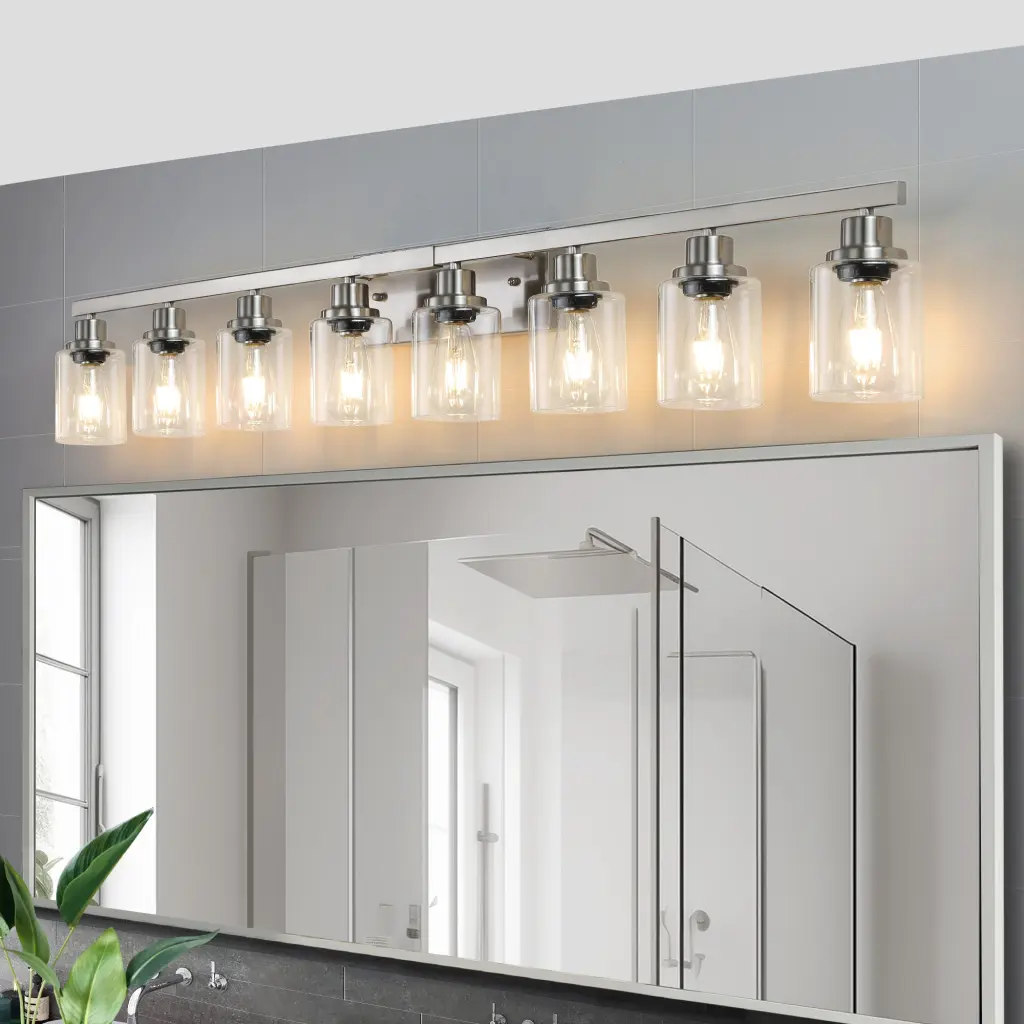 Modern 8 Light Bathroom Vanity Light Fixture Brushed Nickel Finish lighting commune