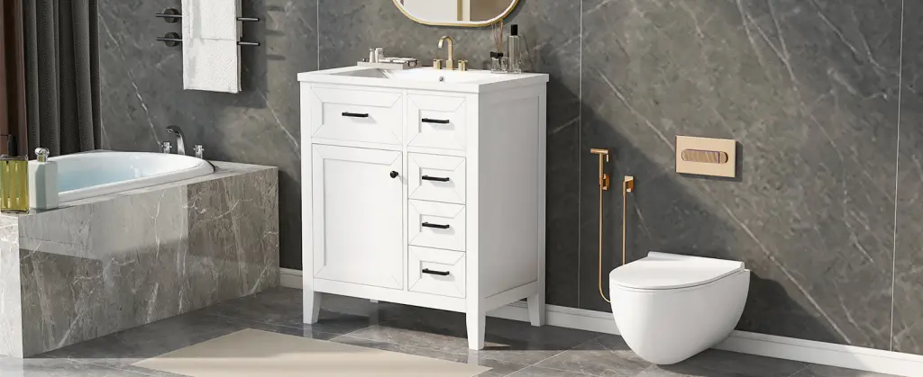 30 Inch Bathroom Vanity Sink Bundle White Cabinet Drawers Storage rnb