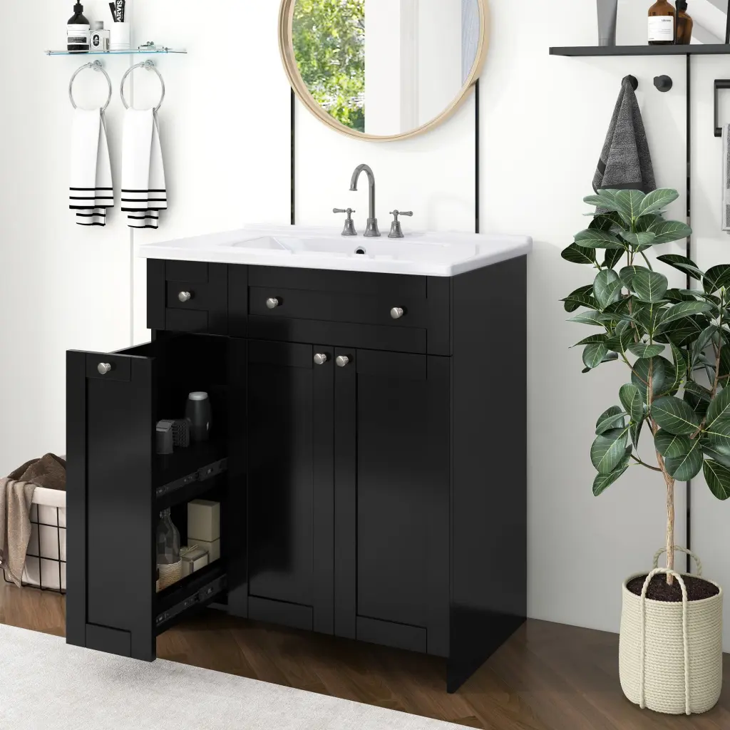 30 Inch Black Bathroom Vanity Ceramic Sink Bundle Abundant Storage rnb