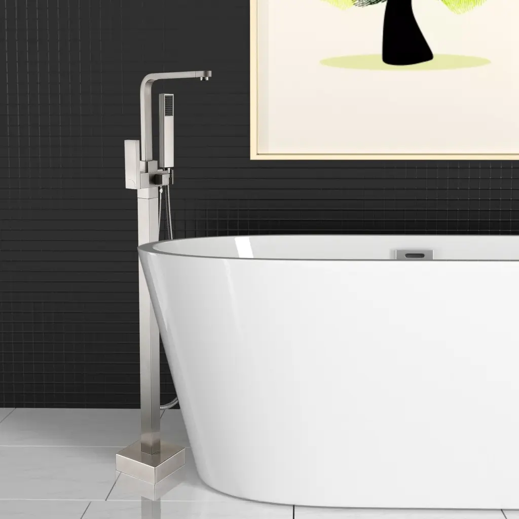 Freestanding Bathtub Faucet Hand Shower - Brushed Nickel Finish Modern Bathroom w1533