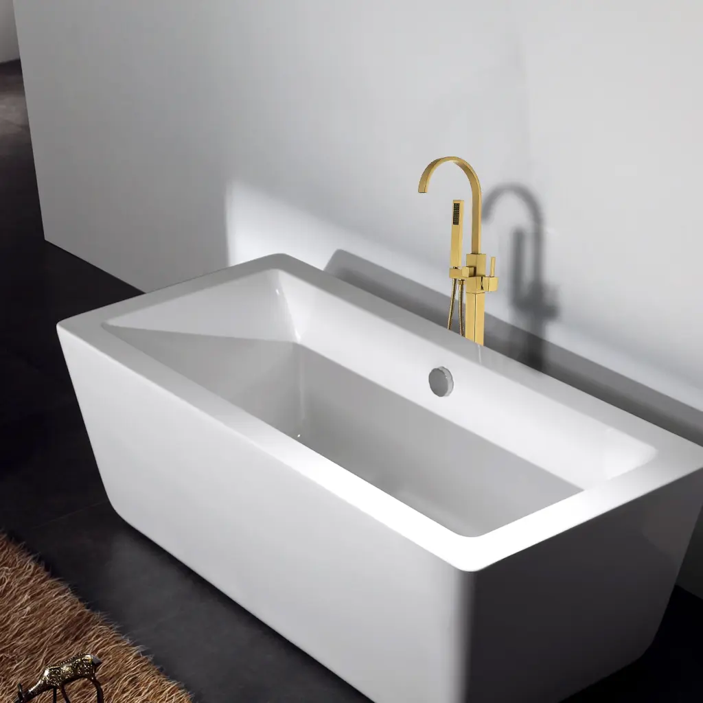 Freestanding Bathtub Faucet Hand Shower Brushed Precious Metal Metallic Finish w1533
