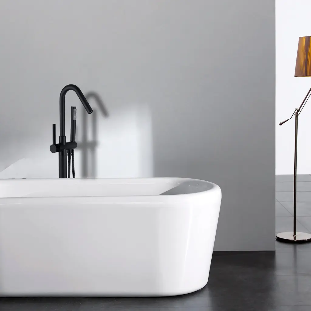 Freestanding Bathtub Faucet Hand Shower Matt Black Metallic w1533