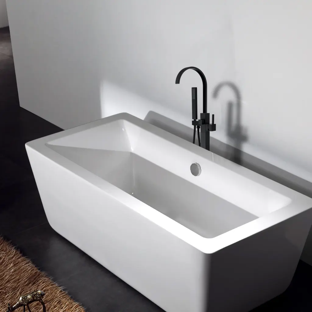Freestanding Bathtub Faucet Hand Shower Matte Black Metallic Finish Bathroom Fixture w1533