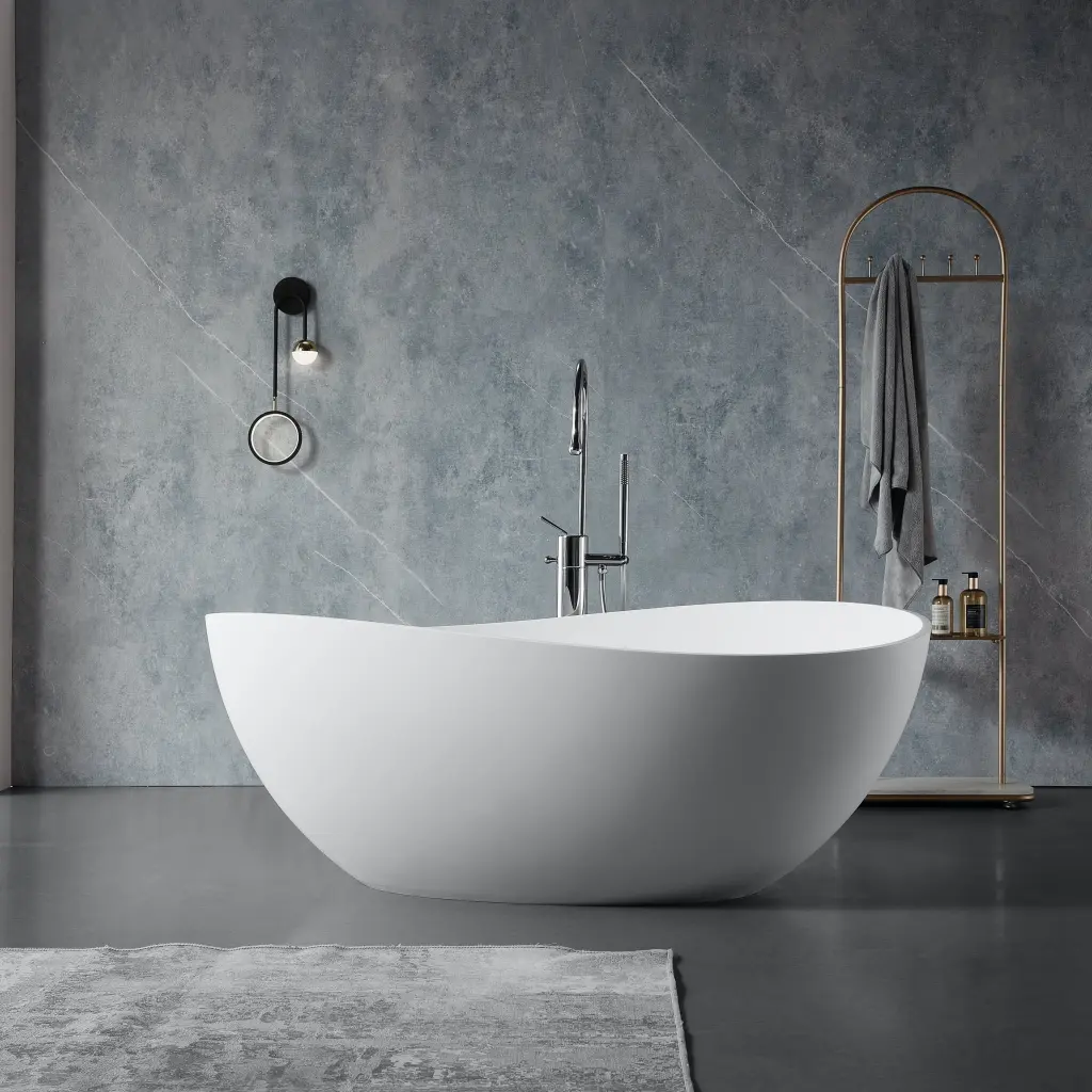 Premium Artisan Made Marble Resin Freestanding Soaking Bathtub Overflow bathininc