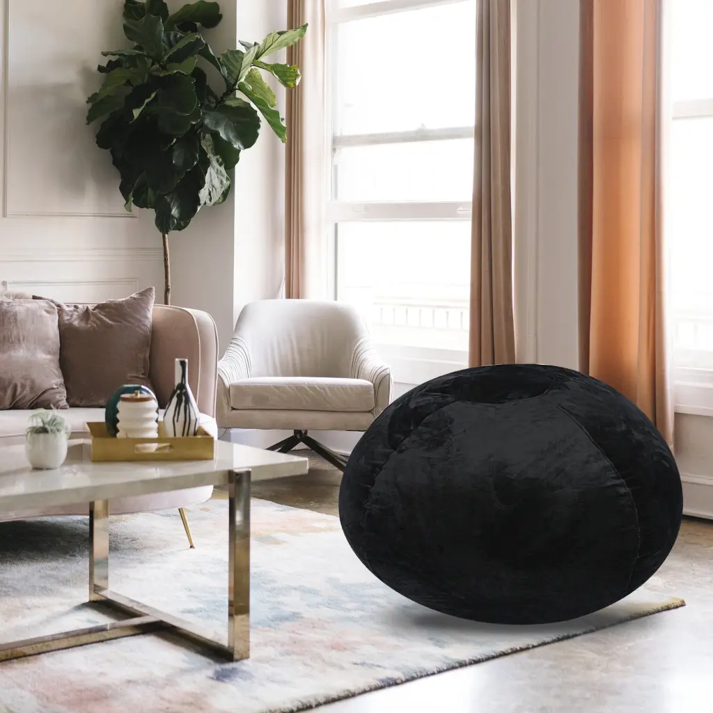 5ft Minky Velvet Bean Bag Chair Black Plush Floor Chair Kids and Adults bazar