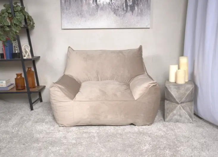 Allea Velveteen Bean Bag Chair Armrests Taupe Velvet Comfortable Lounging bazar