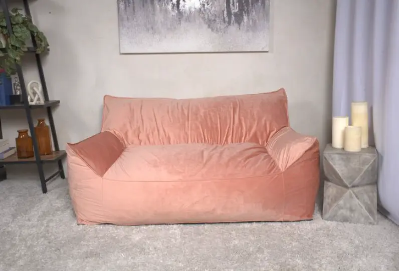 Fila Velveteen 2 Seater Oversized Bean Bag Chair Armrests Pink bazar