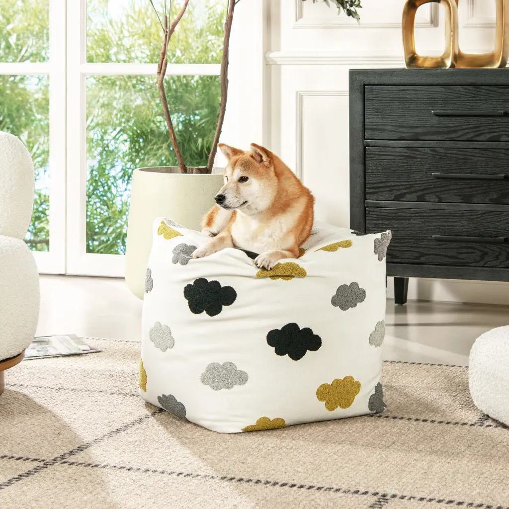20 Premium Oversized Bean Bag Cube Ottoman Cumulus Cream White jennifer taylor home