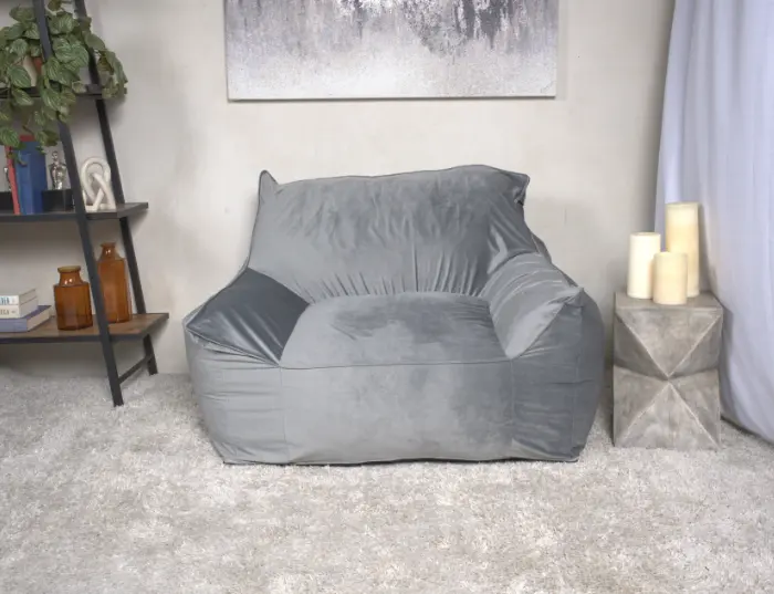 Allea Velveteen Bean Bag Chair Armrests Grey Velvet Comfortable Lounge Seating bazar
