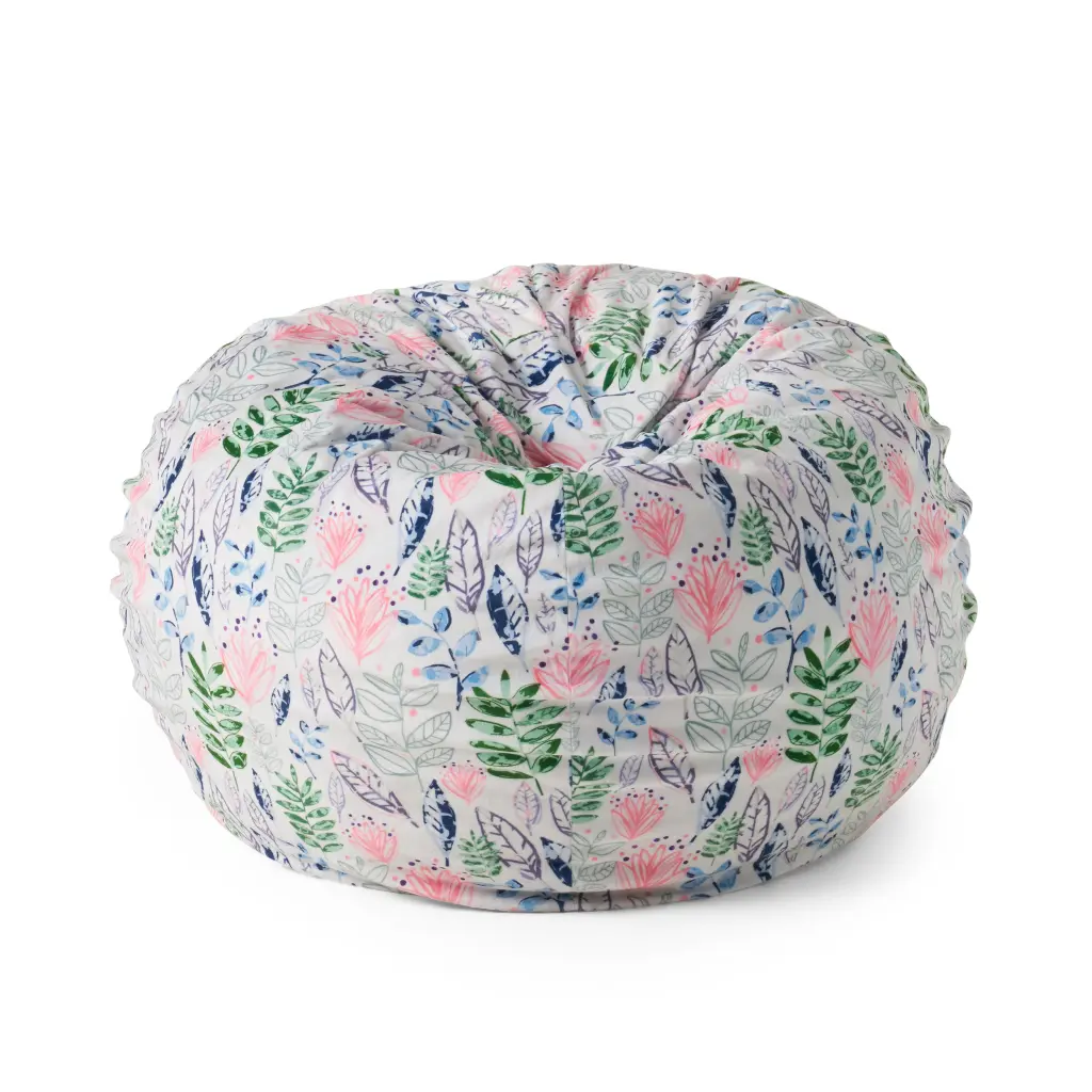Barcadera 3 Foot Rounded Bean Bag Leaf Print White Botanical Design bazar