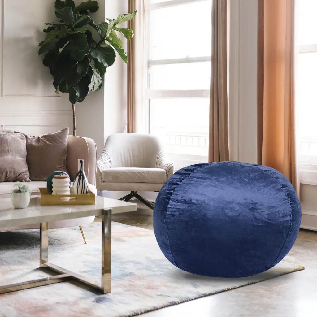 Minky Velvet Bean Bag Chair Navy 5Ft Plush Floor Chair Kids And Adults Lounge Seat bazar