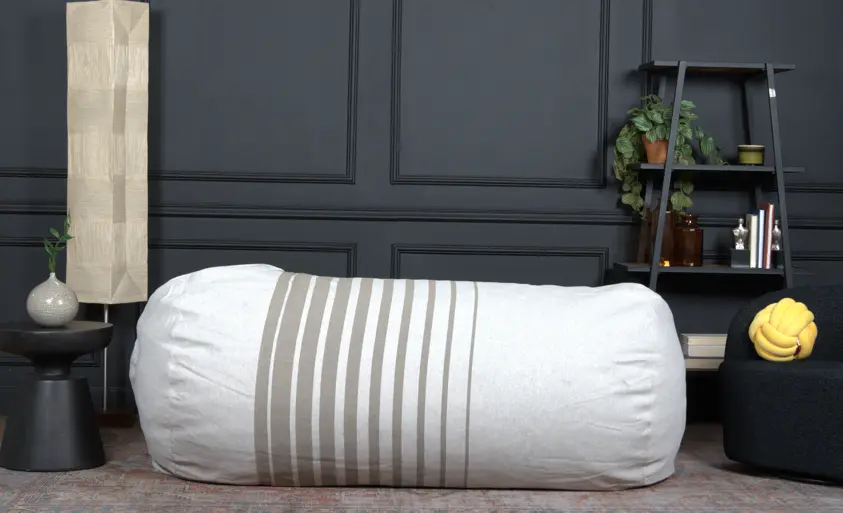 Zeon 6.5 Foot Striped Cylindrical Bean Bag Natural Hue Light Brown Accents bazar