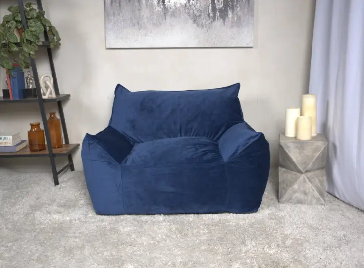 Allea Velveteen Bean Bag Chair Armrests - Navy Blue Comfortable Seating bazar