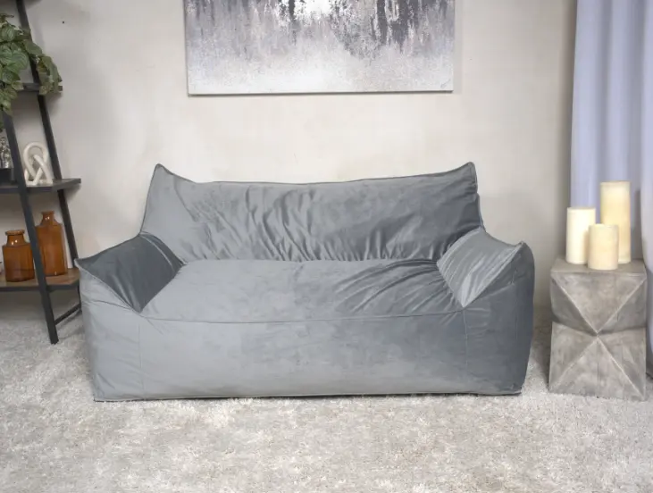 Fila Velveteen 2 Seater Oversized Bean Bag Chair Armrests Gray bazar