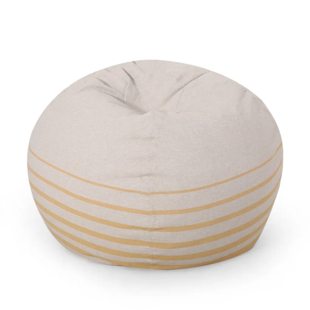 Bohemio 5 Foot Rounded Bean Bag Natural Hue Striped Yellow bazar