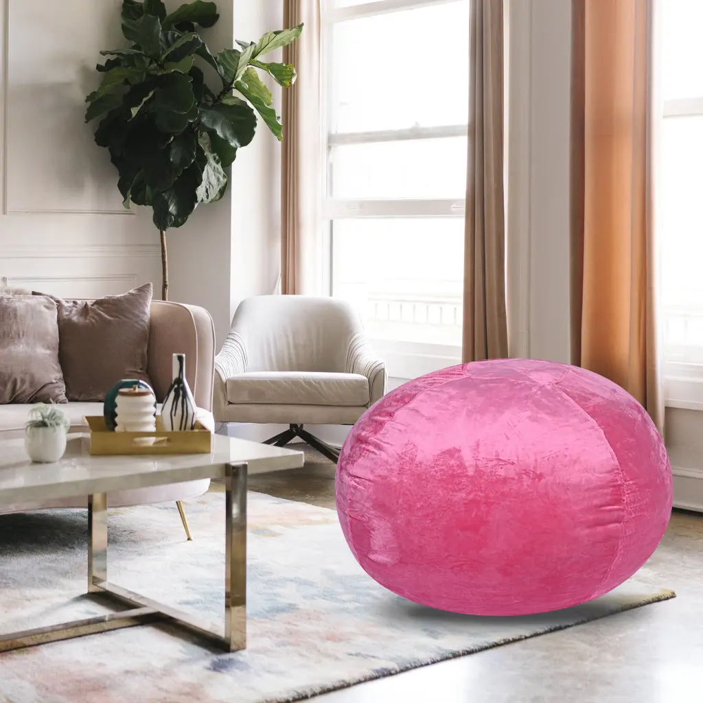 Minky 4Ft Pink Velvet Bean Bag Chair Plush Floor Chair Kids And Adults bazar
