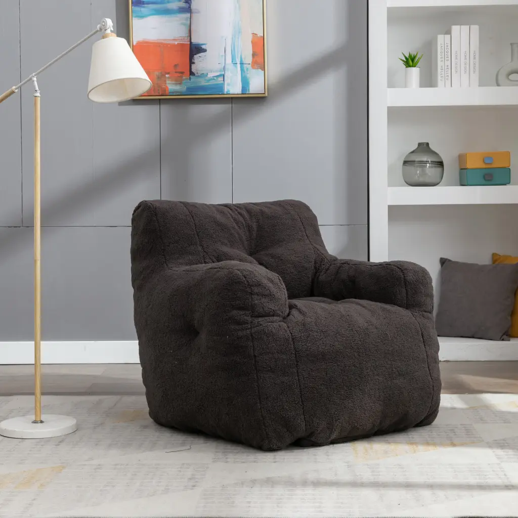 Soft Teddy Material Tufted Foam Bean Bag Chair Comfortable Seating Kids and Adults dg collection