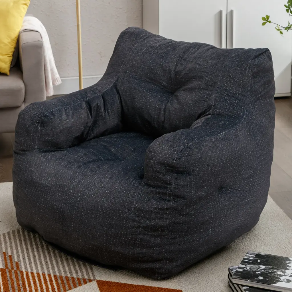 Soft Velvet Material Bean Bag Chair Filled Memory Sponge Dark Green dg collection