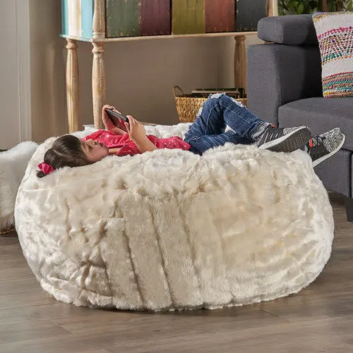 Amori Modern 3 Foot Faux Fur Bean Bag White Hue nh-sunfay
