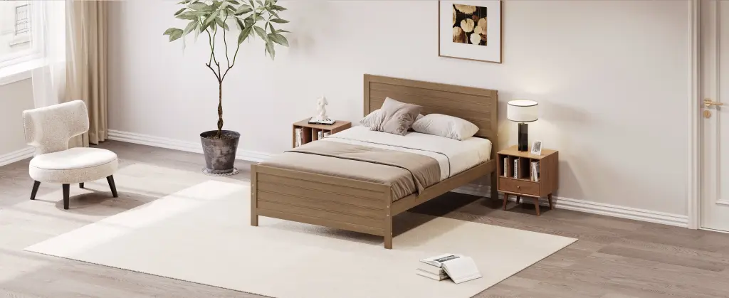 Timber Platform Bed Frame Headboard Mattress Foundation bed best