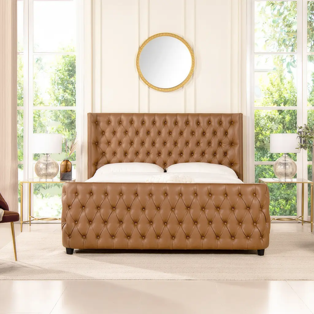 Brooklyn King Tufted Panel Bed Headboard and Footboard Set Caramel Tan jennifer taylor home