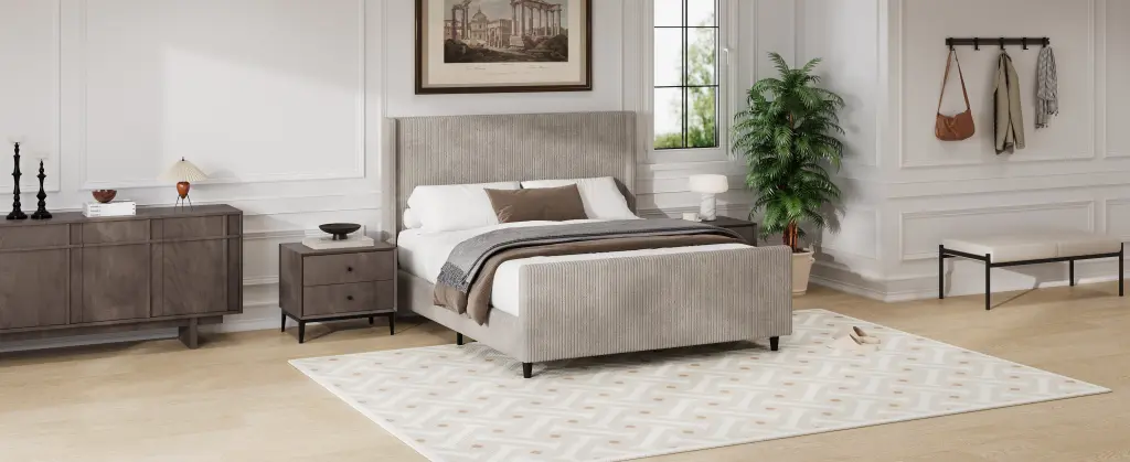 50.7 Inch High Headboard Corduroy Upholstered Bed Frame Vertical Stripes bed best