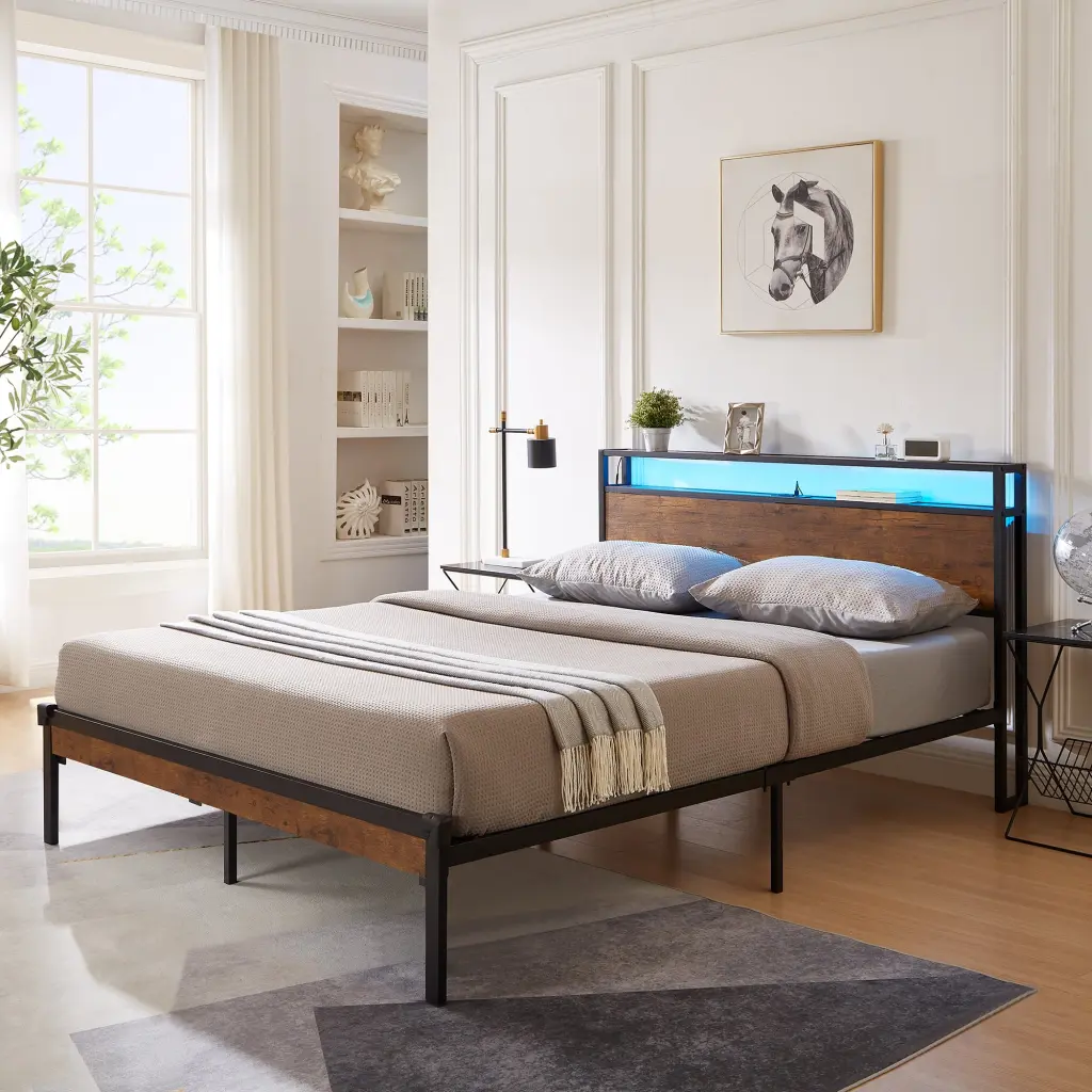 Queen Dimensions Metal Platform Bed Frame Wooden Headboard And Footboard Queen Size Bed civilfurniture