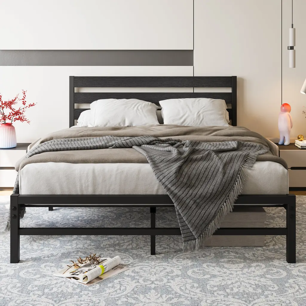 Queen Platform Bed Frame Wooden Headboard Under Bed Storage home furniture
