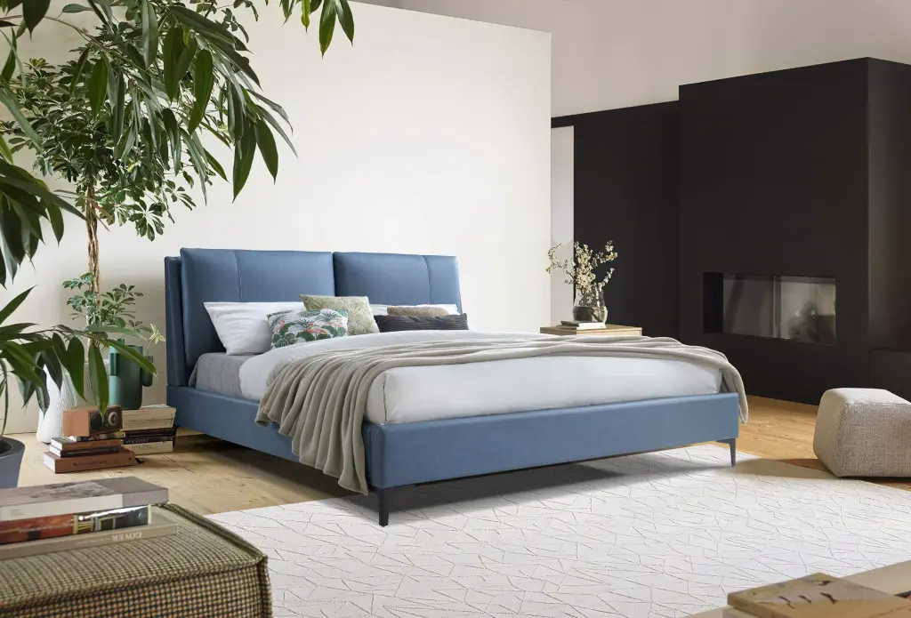 Blue Upholstered King Size Bed Frame Headboard ihomefurnishings